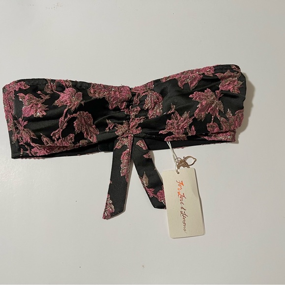 For Love & Lemons floral bralette size S NWT black pink and metallic gold - Picture 3 of 13